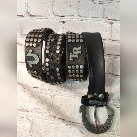 True Religion Other - True Religion Horse Shoe Studded Biker Logo Rare Buckle Belt 48"